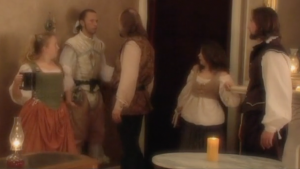 Renaissance gentleman confront each other in a tavern
